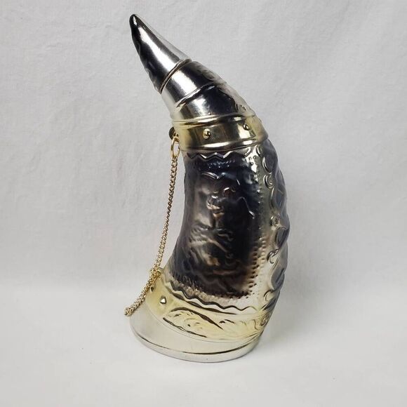 Vintage Silver Drinking Horn Decanter Music box Japan PAC - Picture 1 of 10
